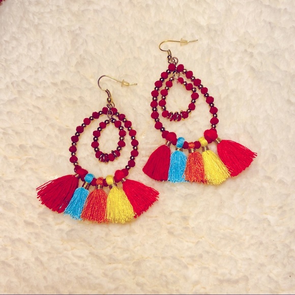 Summer fun multicolored boho Tassel earrings - Picture 1 of 1